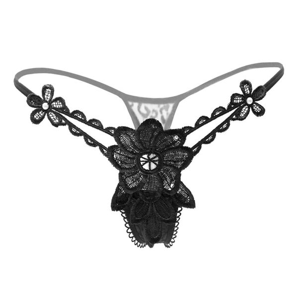 

g strings underwear lady lace flower low waist transparent temptation large t-pants 3339, Black;white