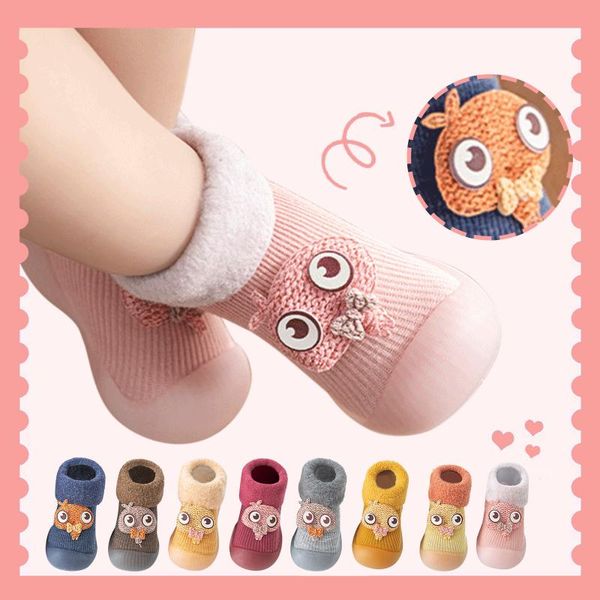 

first walkers baby girls boys sock shoes toddler solid warm knit soft sole rubber socks slipper booties 0-3 years