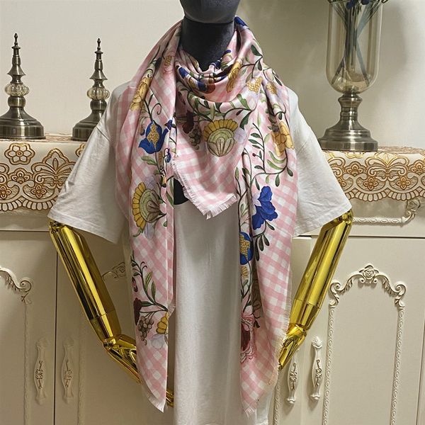 

women's square scarf scarves good quality 100% twill silk material pink color pint letter flowers pattern size 130cm- 130cm, Blue;gray