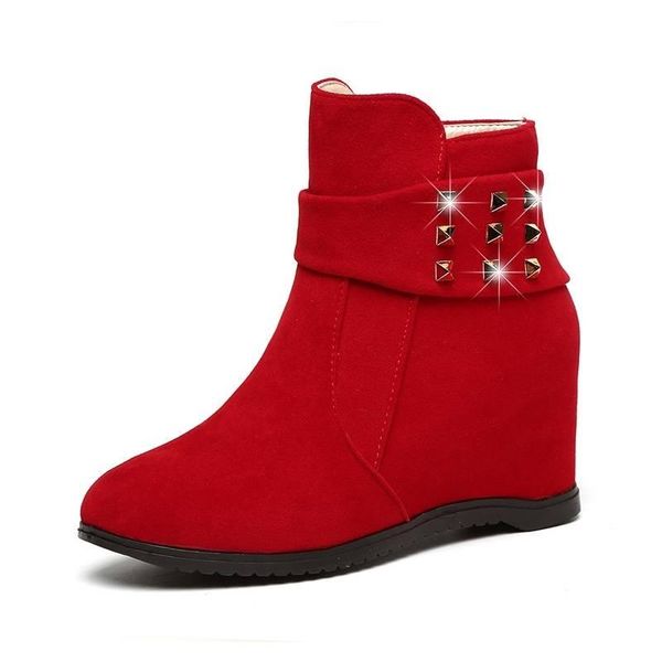 

boots solid flat-bottomed women wedges elevated leisure suede platform winter warm high heels, Black