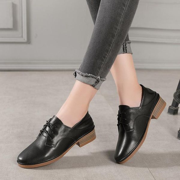 

dress shoes vallu fashion leather women pumps lace up round toes square heels office lady female casual, Black