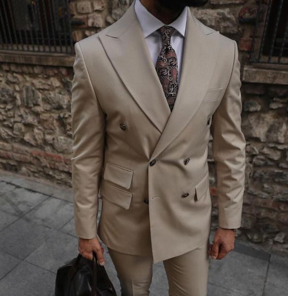 

men's suits & blazers champagne men double breasted 2021 latest design groom wedding tuxedos costume homme 2 pieces, White;black