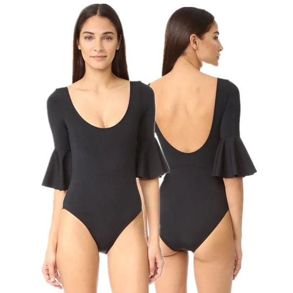 

women's jumpsuits & rompers plus size women bodysuit flare sleeve one-pieces spring summer sexyÂ o-neck backless bodycon ladiesÂ body sui, Black;white
