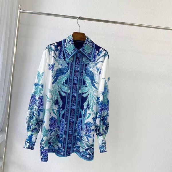 

women's blouses & shirts 2021 spring silk quality twill fabric vintage blue sky shirt womens, White