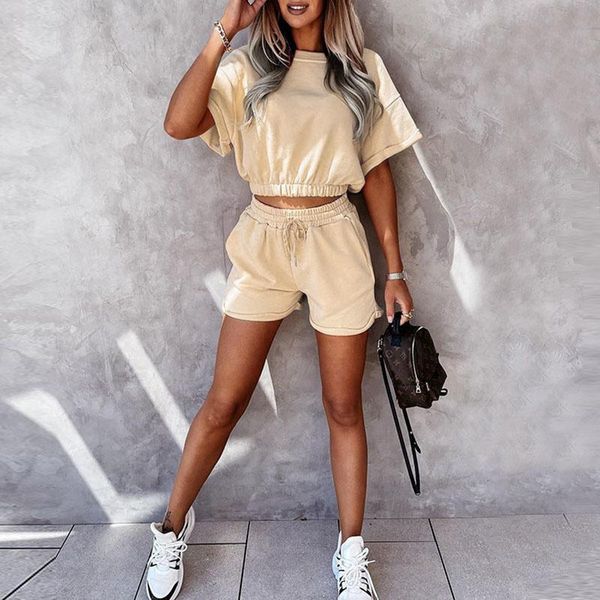 

women's tracksuits crop and shorts set women summer cotton tracksuit female short sleeve oversized t shirt cropped hoodie white, Gray