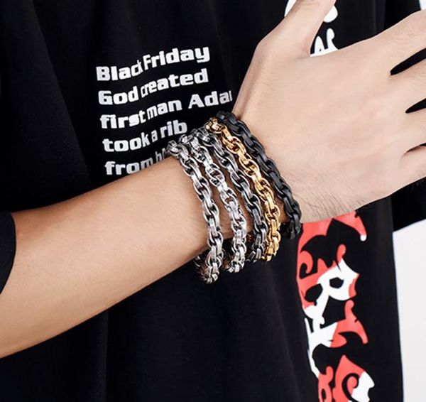 

link, chain 9mm thick men gold bracelet cool punk black stainless steel friendship male bracelets for vintage biker jewelry gifts