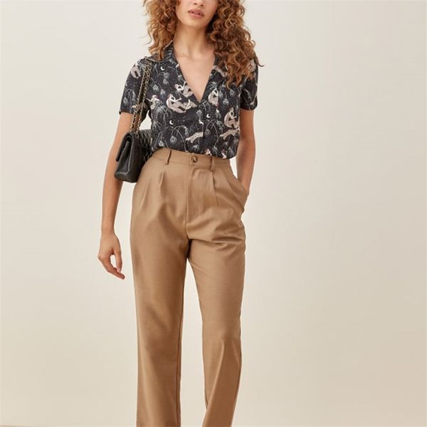 

summer women's casual printed v-neck short-sleeved shirt 210430, White