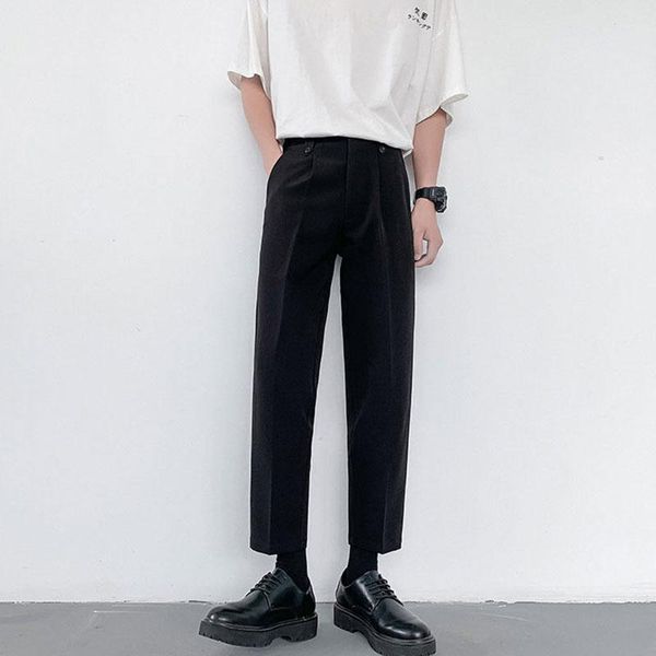 

men's pants summer drape trousers loose straight suit korean version of the trend high waist fall casual ankle-length, Black