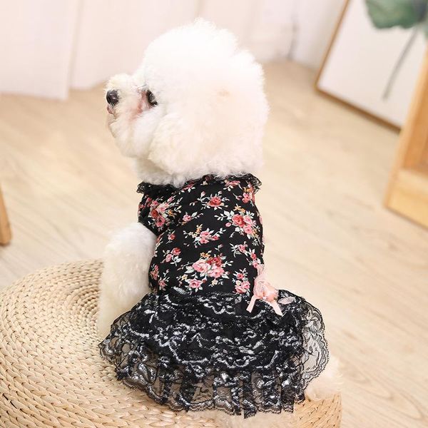 

cartoon flower dog clothes princess dress with lace print bowknot two-legged cute clothing for puppy teddy girl ropa para perro apparel