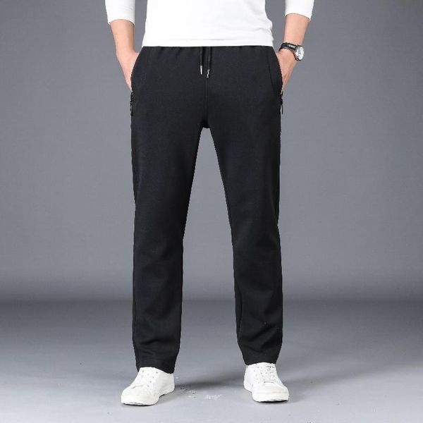 

men's sports pants elastic straight tube medium waist large outdoor casual, Black