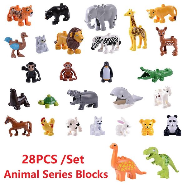 

28pcs/set animal bricks compatible brands building blocks animal model accessories zoo figures toys kids children gifts