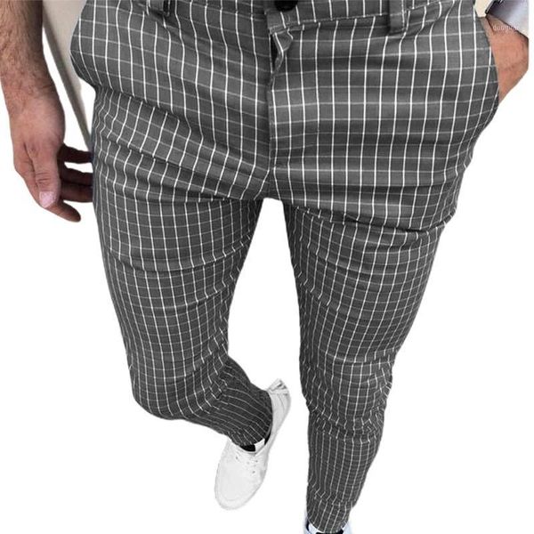 

men's pants men casual plaid check pattern trousers formal business work long outdoor, Black