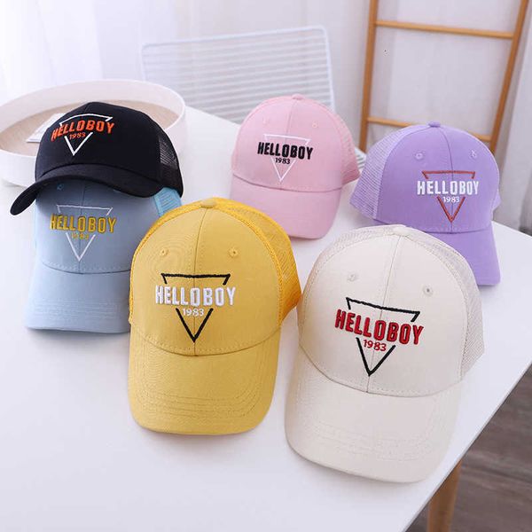 

children's summer net hat embroidered cap 3-7 years old boys baseball cap traveling girls sunscreen hat, Yellow