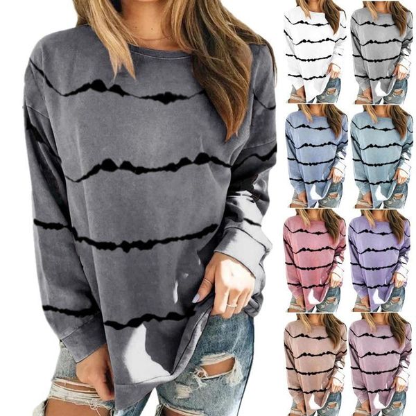 

women's t-shirt tie dye striped print loose plus size long sleeve t shirt 4xl 5xl women streetwear casual wear round neck trendy 2021, White