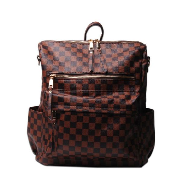 

backpack 1 arrival women pu faux leather checked bags functional convertible strap dom112-1404