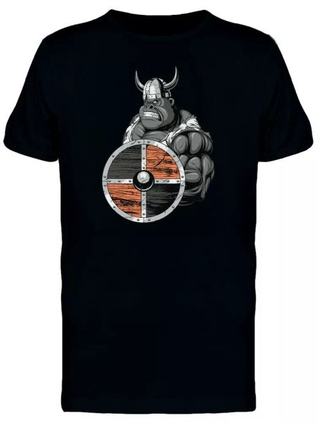 

strong gorilla with viking shiel tee men's -image by shutterstock, White;black