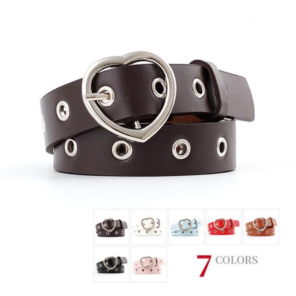 

belts metal heart pin buckles belt female ladies silver buckle jeans leather for women fashion students simple casual trousers, Black;brown