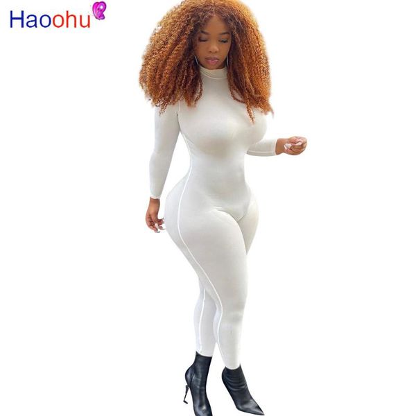 

women's jumpsuits & rompers haoohu women sport solid knitted long sleeve skinny bodysuit jumpsuit party romper playsuit one piece overa, Black;white