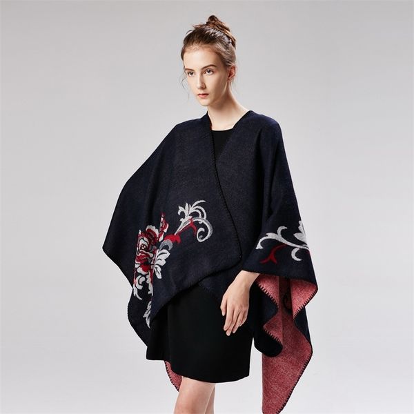 

ladies positioning flowers literary fan youth fashion autumn and winter thickening extra long to increase warm shawl 210427, White;black