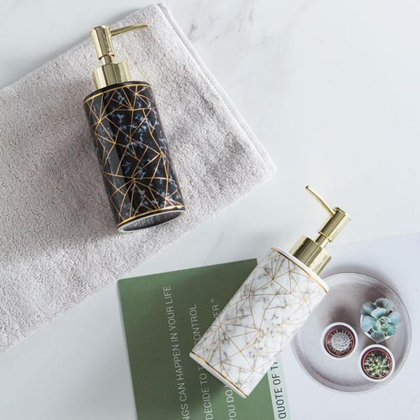 

300ml stylish marble ceramic lotion shampoo liquid soap dispenser pump bottle empty refillable storage bottles & jars