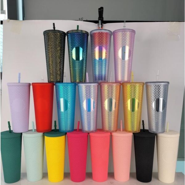 

dhl 24oz mugs with logo personalized iridescent bling rainbow studded cold cup tumbler coffee mug with straw