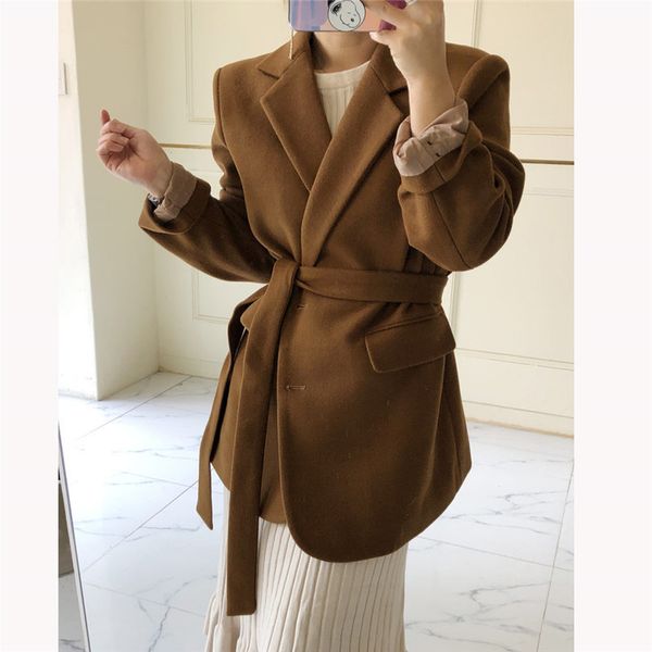 

loose women plus size vintage solid brief feminine woolen warm all match retro chic office lady blazer 210421, White;black