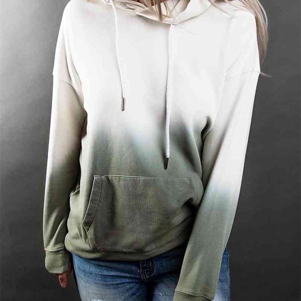 

autumn and winter women's loose tie dye printed hooded long sleeve sweater, Black