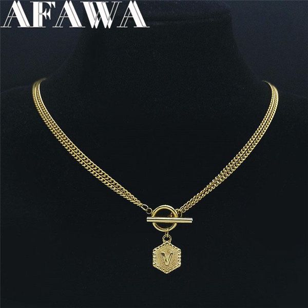 

pendant necklaces 2021 stainless steel letter v chain for women/men gold color pendants jewelry accesorios mujer n7004s01, Silver