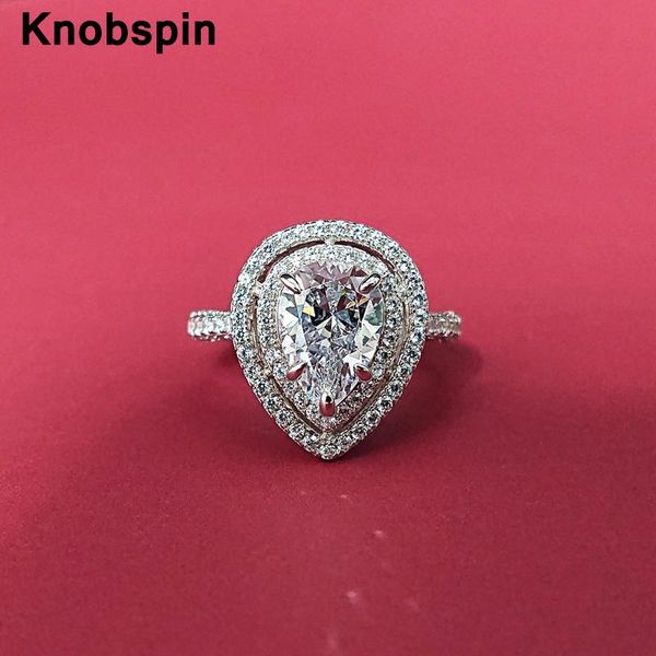 

cluster rings knobspin 100% 925 sterling silver water drop wedding engagement for women high carbon diamond fine jewelry wholesale, Golden;silver