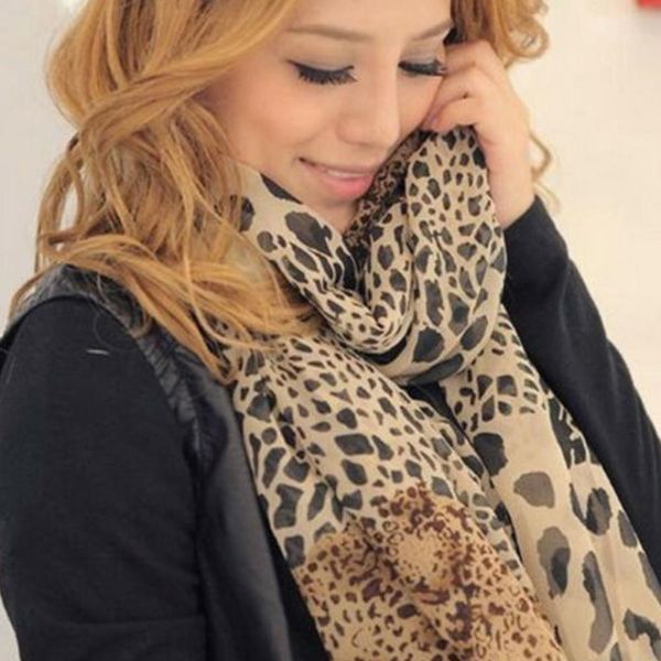 nuova sciarpa marrone con stampa leopardata a doppia sezione T0R1
