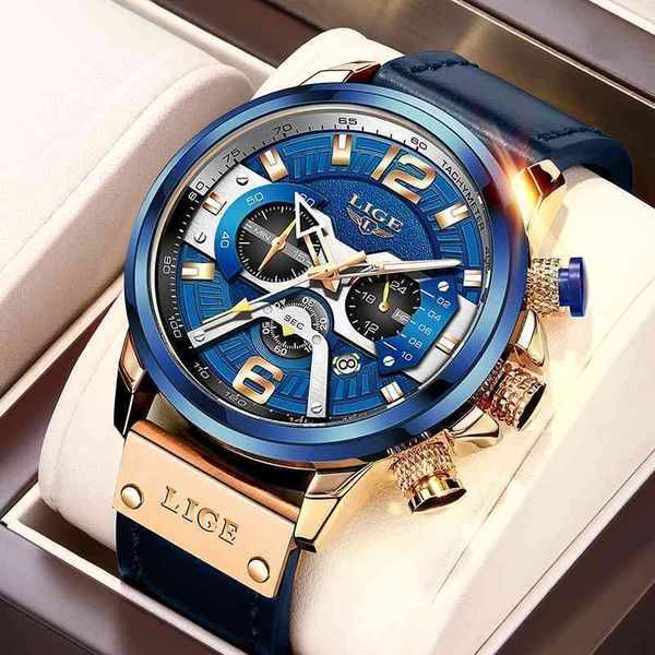 

lige brand luxury chronograph quartz watch men sport watches military army male wrist watch clock relogio masculino 210527, Slivery;brown