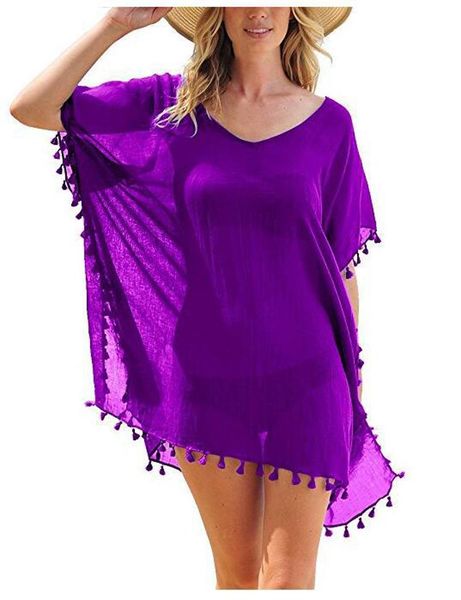 

women's swimwear 10 colors universal tassels beachwear solid bikini chiffon cover up women  covers loose cover-ups, White;black