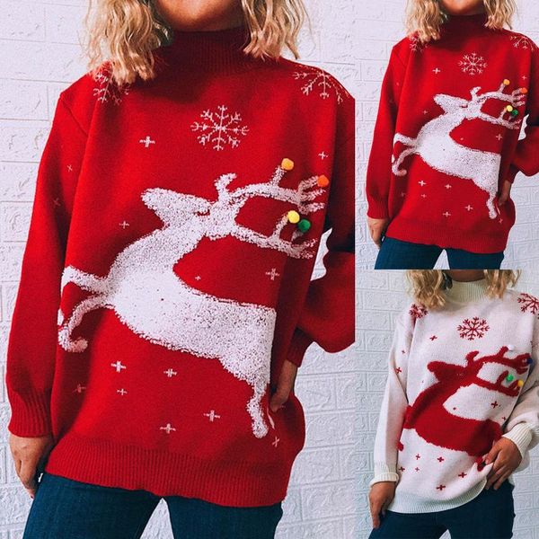 

women's sweaters christmas sweater ladies autumn winter warm wool knit round neck elk print long-sleeved pullover, White;black