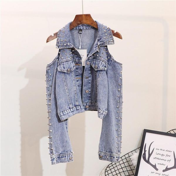 

women's jackets 2021 sale jacket bomber casaco jaqueta feminina jeans women street clothing punk studded strapless long-sleeved female, Black;brown