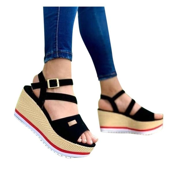 

sandals women 2021 woman flats fashion women's casual shoes breathable slip-on outdoor leisure wedges chaussure femme, Black