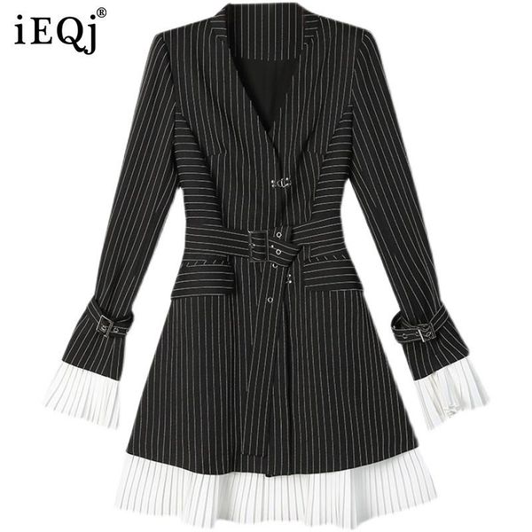 

women's suits & blazers deat 2021 turn-down collar flare sleeves pleated patchwork striped high waist single suit women blazer ol fits, White;black