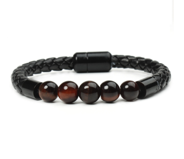 

party favor fashionable mens stone bead bracelet leather cord magnetic