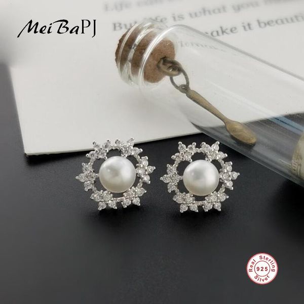 

stud [meibapj] fashion snowflake earrings 100% freshwater pearl for women 4 colours selling 925 silver jewelry, Golden;silver