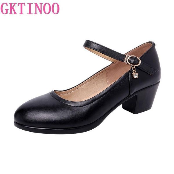

dress shoes gktinoo leather women round toe pumps sapato feminino high heels shallow fashion black work shoe plus size 34-43
