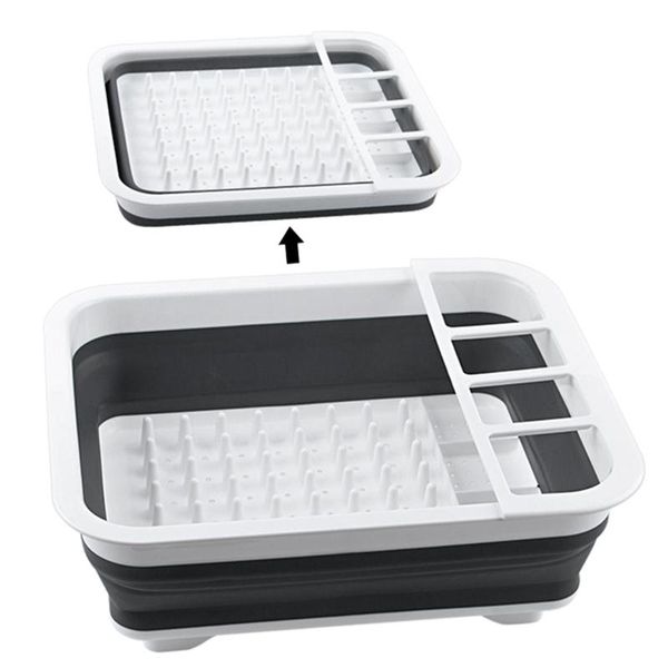 

kitchen storage & organization folding drain dish rack household tableware box retractable shelf black + white