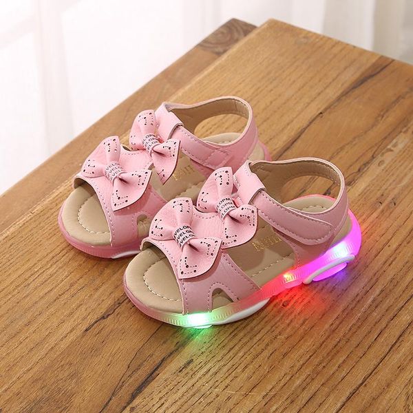 

slipper princess shoes for girls kid led sandals baby fashion 2021 summer sweet bowknot light-up shining, Black;grey