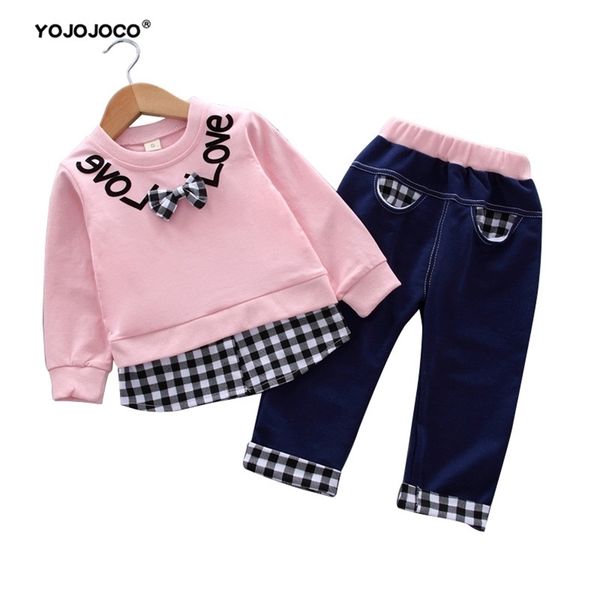 

baby girl clothes spring and autumn cotton suit 0-4 years old girl plaid letter printed sweater baby girl clothes two-piece suit 220118, White