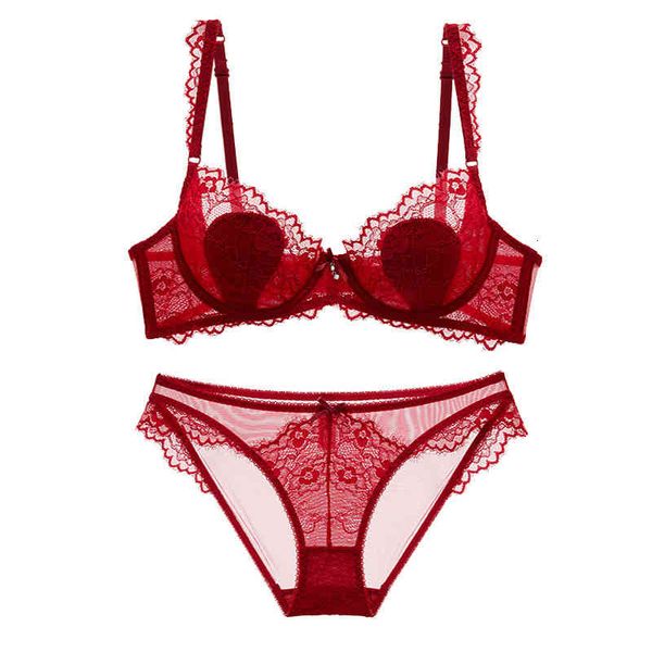 

women's bright red transparent ultra thin bra lace set 9212, Red;black