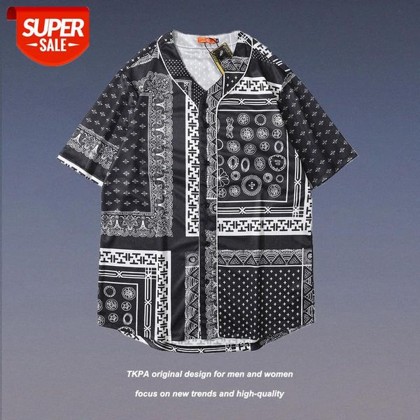 

t shirt national tide japanese ball suit short-sleeved american retro cashew flower half-sleeved oversize jacket for men and women #ci5c, White;black