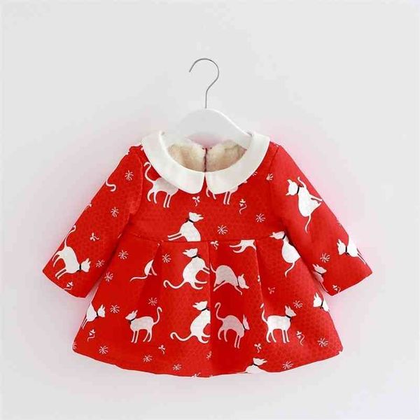 

baby girls year red fleece liner dress infant christmas birthday frocks winter toddler girl princess dresses 210615, Red;yellow