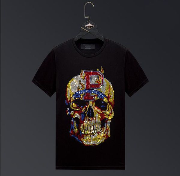 

rill cool rhinestones anime skull tshirt men short sleeve summer t shirt male fashion tshirt 02, White;black