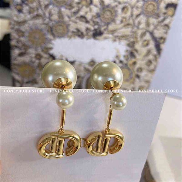 

dio/christian jewelry quality pearl tassel famous earrings for women luxury pendant brand classic letter designer runway goth trendy, Red;brown