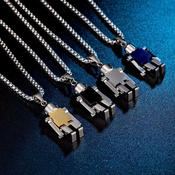 

adjustable robot hiphop style necklaces & pendants black blue gold silver fashion women men luxury jewelry 60cm chains with 2*4.4cm tags