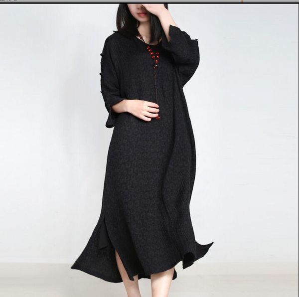 

casual dresses spring retro zen jacquard simple loose s617, Black;gray