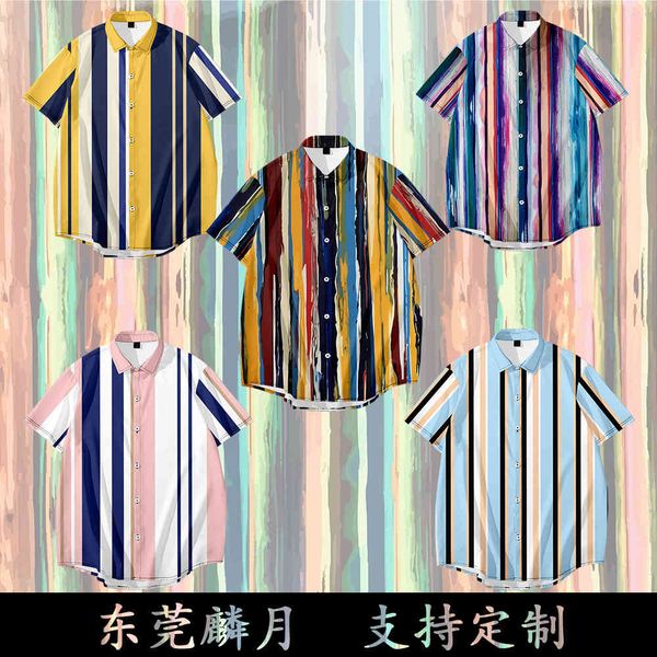 

stripe 2020 3d men's casual loose short sleeve fashion shirt, White;black
